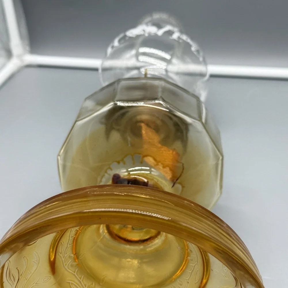 Vintage Amber Glass Oil Lamp Dancing Couple Etched Hurricane Lamp Kerosene Decor